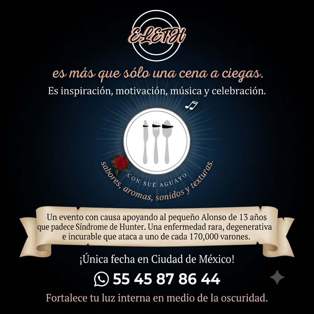 Cartel de El Éxito, experiencia Cena a Obscuras con Sué Aguayo